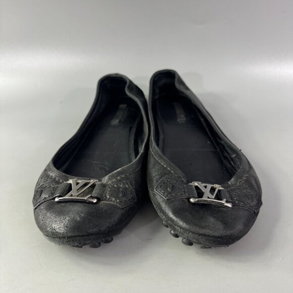 Authentic Louis Vuitton Black Metallic Suede Oxford Ballet Flats, 38.5 - Picture 5 of 14
